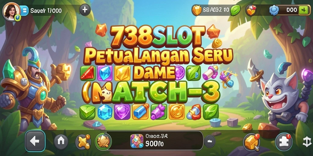 Tampilan gameplay seru dari 738SLOT dengan elemen Match-3 yang menantang.