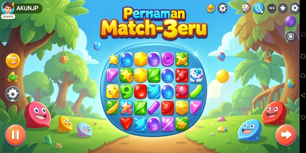 Tangkapan layar gameplay <strong>AKUNJP</strong> dengan tantangan match-3 yang seru.