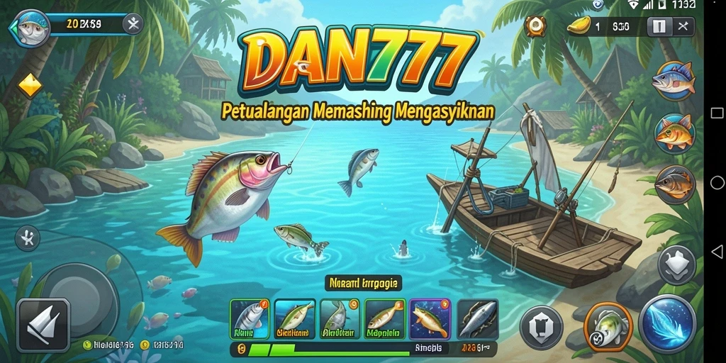 Screenshot gameplay menunjukkan momen menangkap ikan yang mendebarkan.