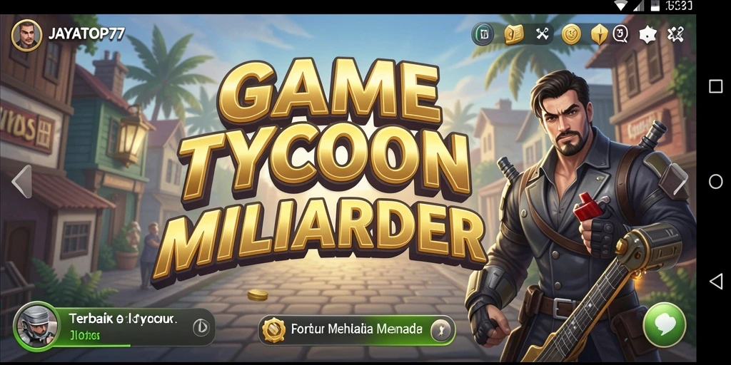 Screenshot utama JAYATOP77 menampilkan gameplay membangun kerajaan bisnis.