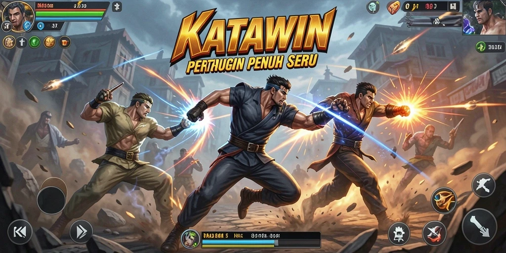 Gambaran aksi pertarungan seru dalam KATAWIN dengan karakter yang dinamis.