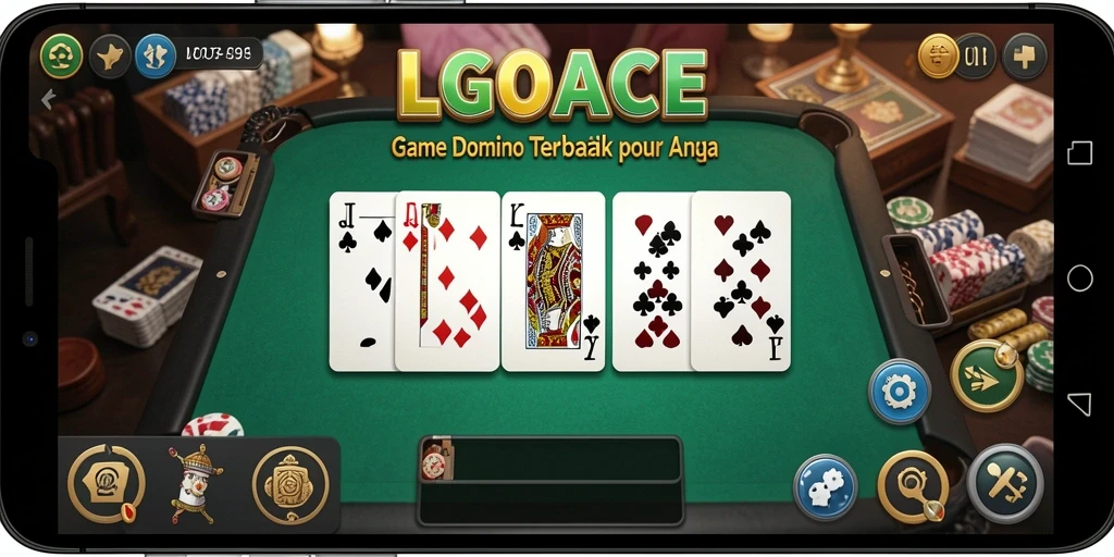 Menampilkan gameplay seru LGOACE dengan pemain bersaing di meja Domino.