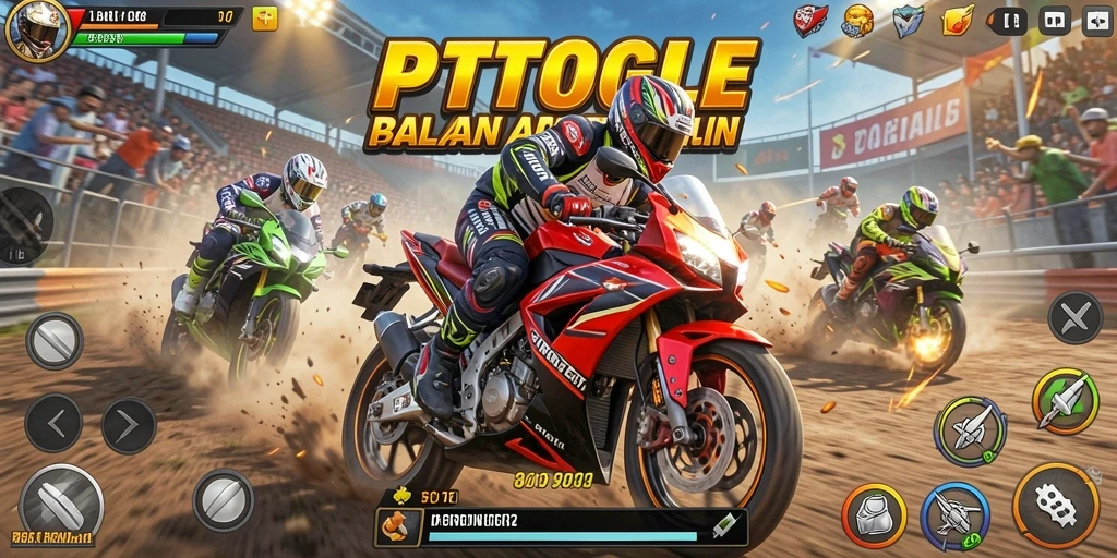Screenshot gameplay PTTOGEL dengan aksi balap motor yang menegangkan.
