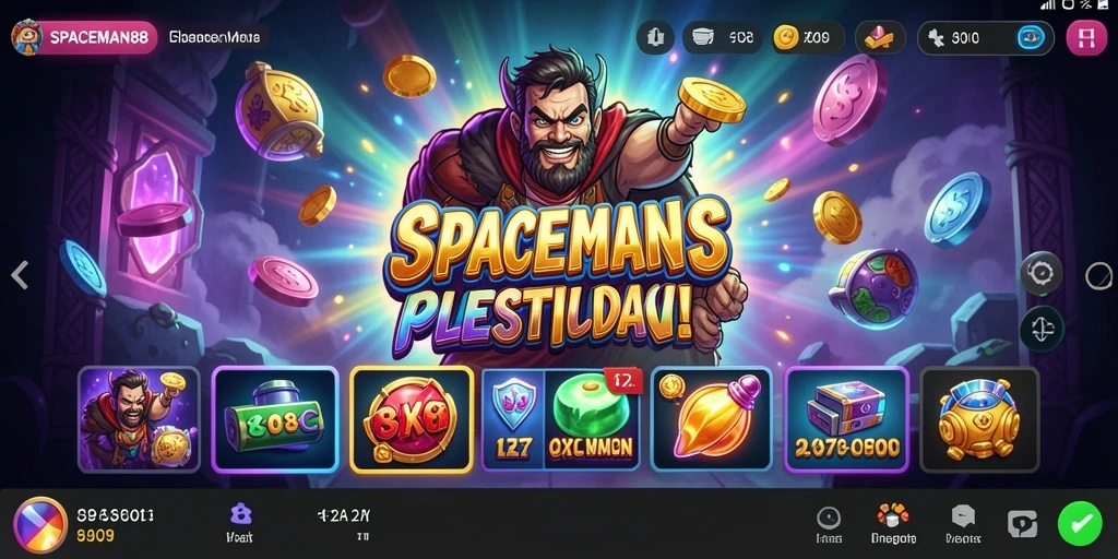 Gameplay seru SPACEMAN88 dengan berbagai simbol slot.