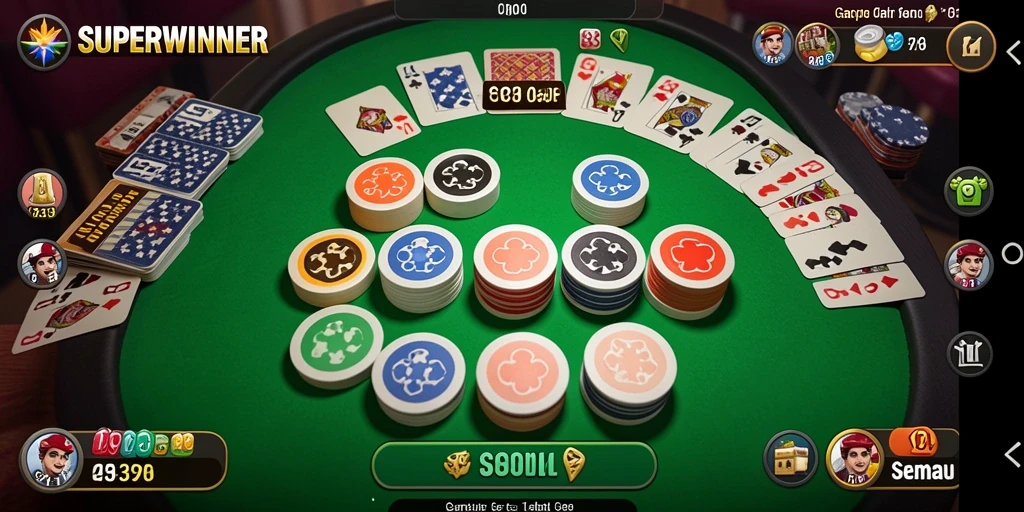 Tampilan seru gameplay SUPERWINNER yang menarik dalam permainan Gaple.